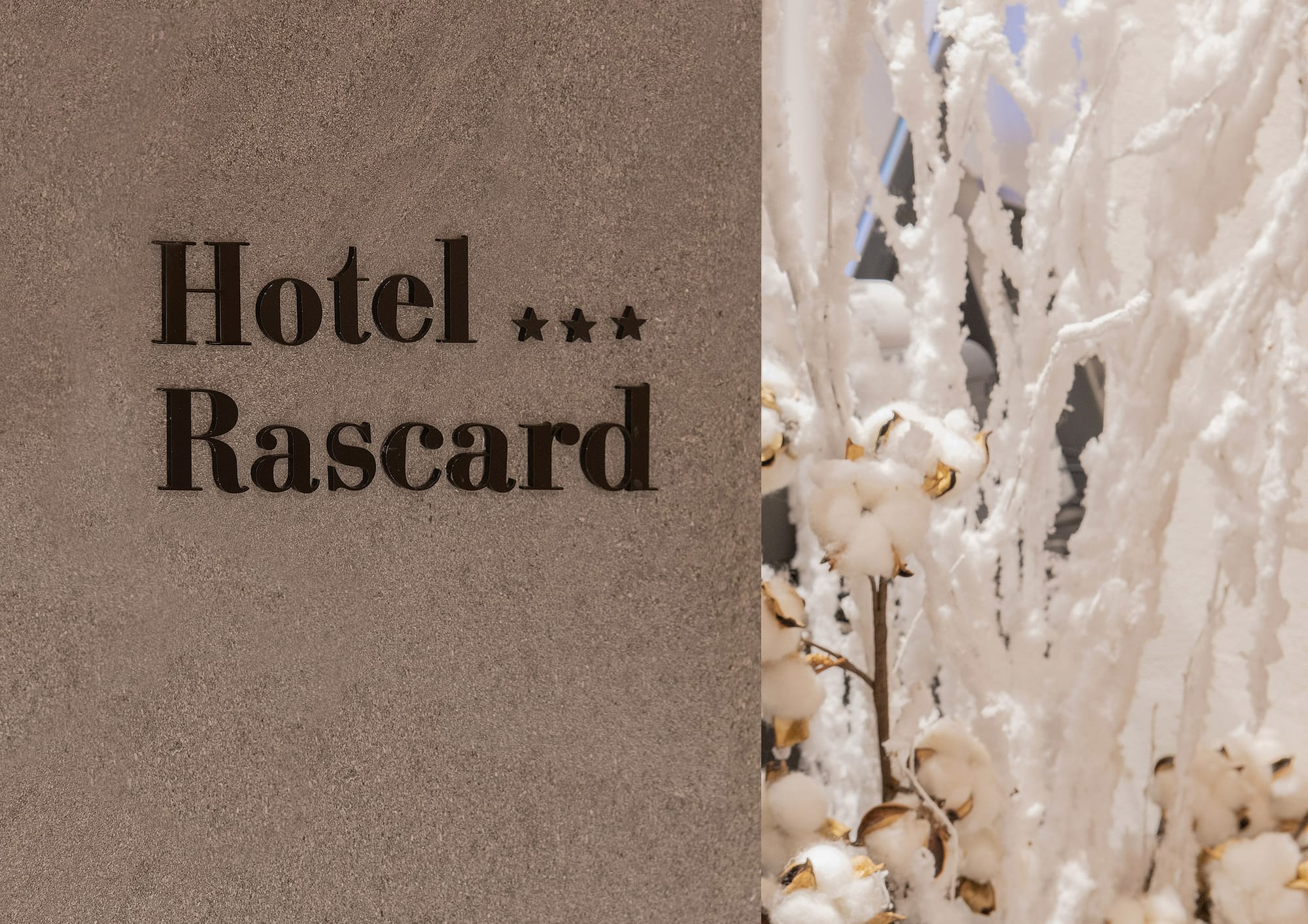 Hotel Rascard, vista di dettaglio su marchio collocato sul desk reception