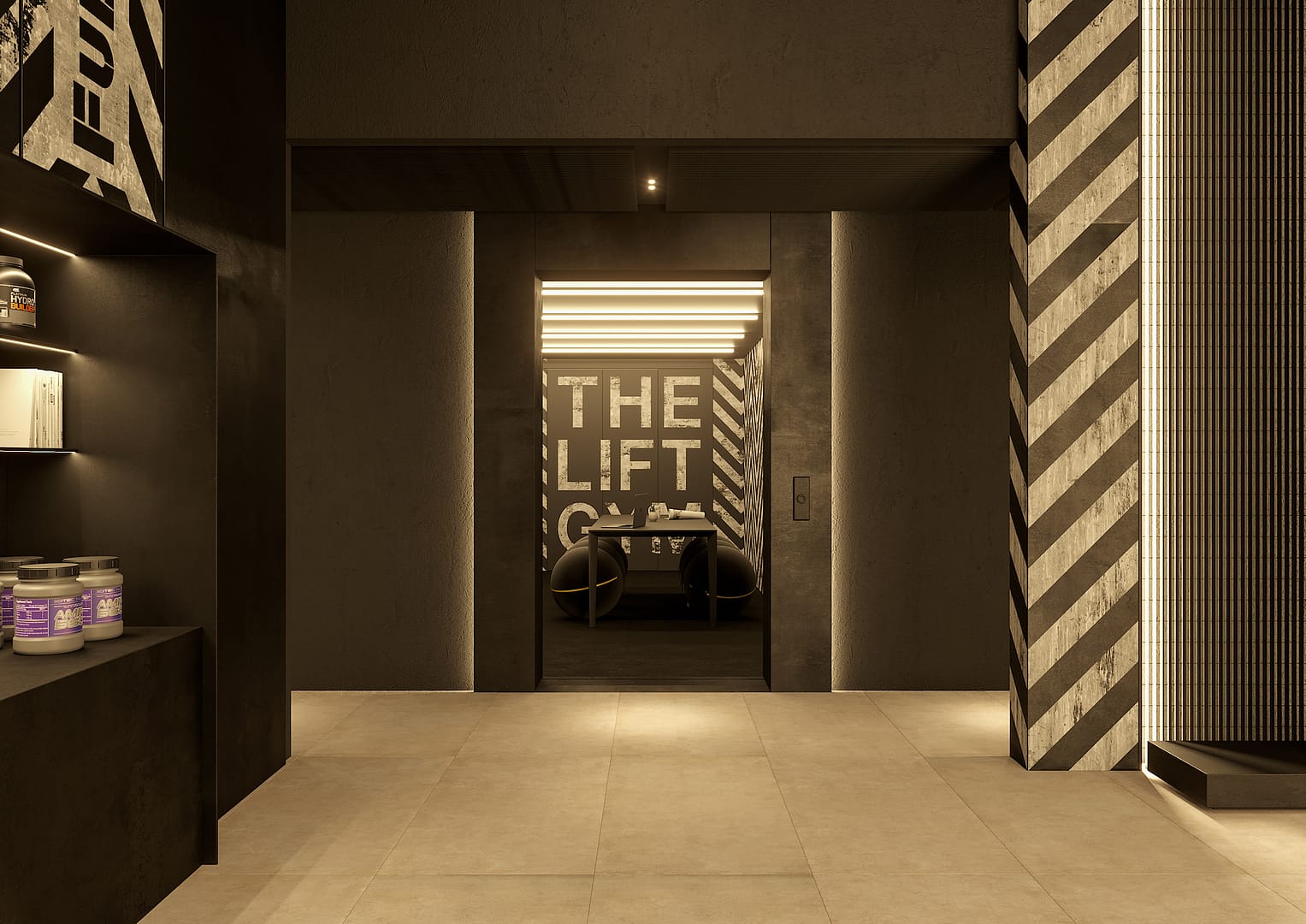 The Lift Gym, vista esterna all'ascensore riconvertito in ufficio