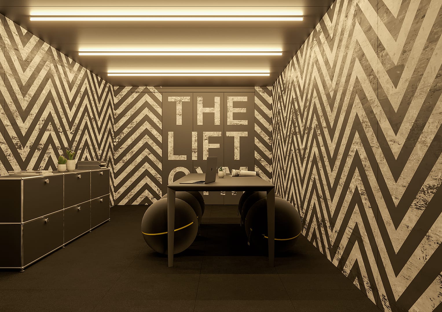 The Lift Gym, vista interna ad ascensore riconvertito ad ufficio