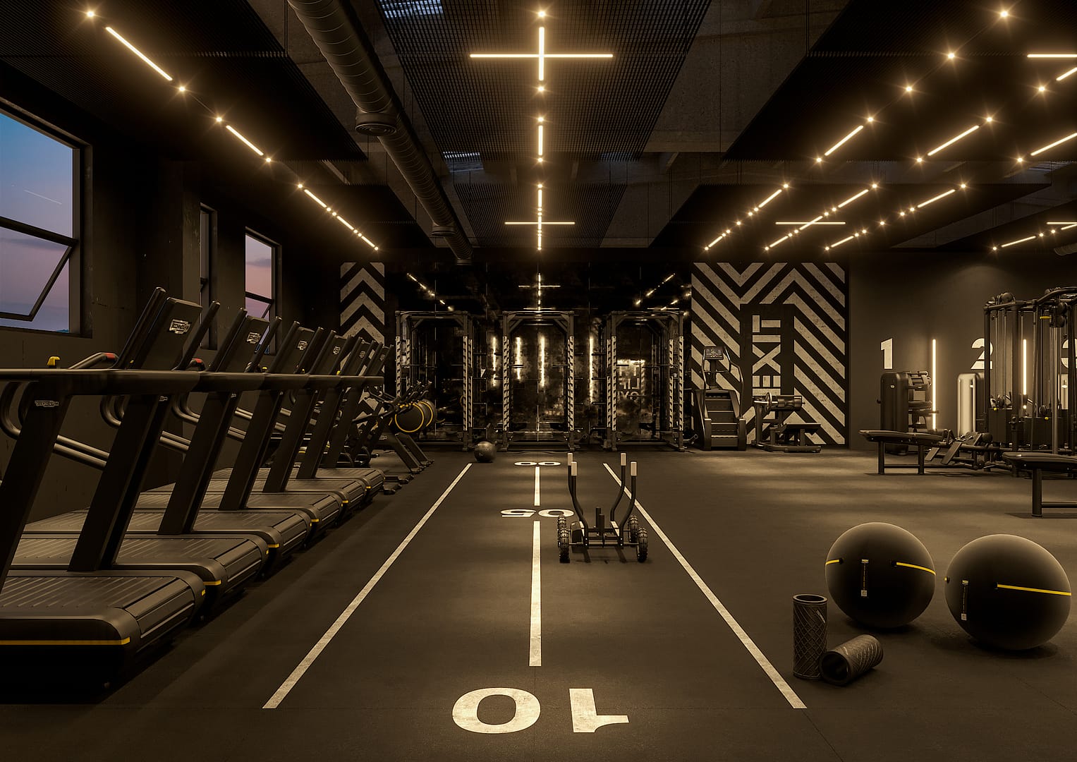 The Lift Gym, gym floor con sprint track e macchine cardio