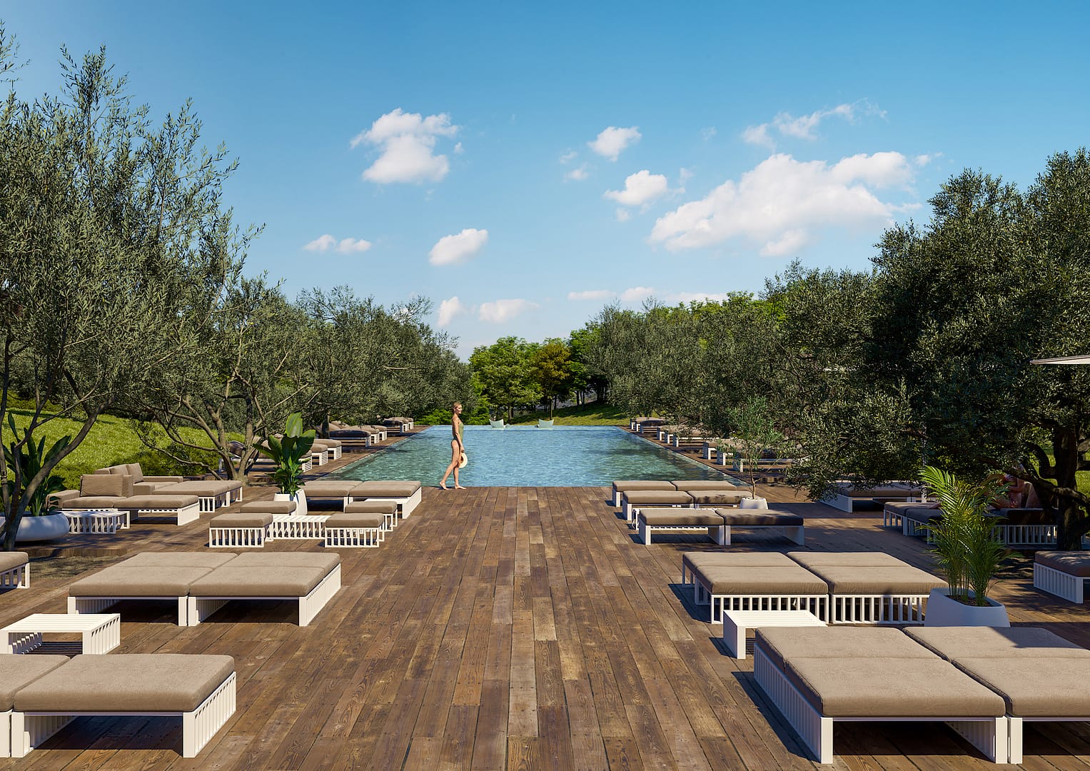 Aione Resort, vista su solarium con piscina