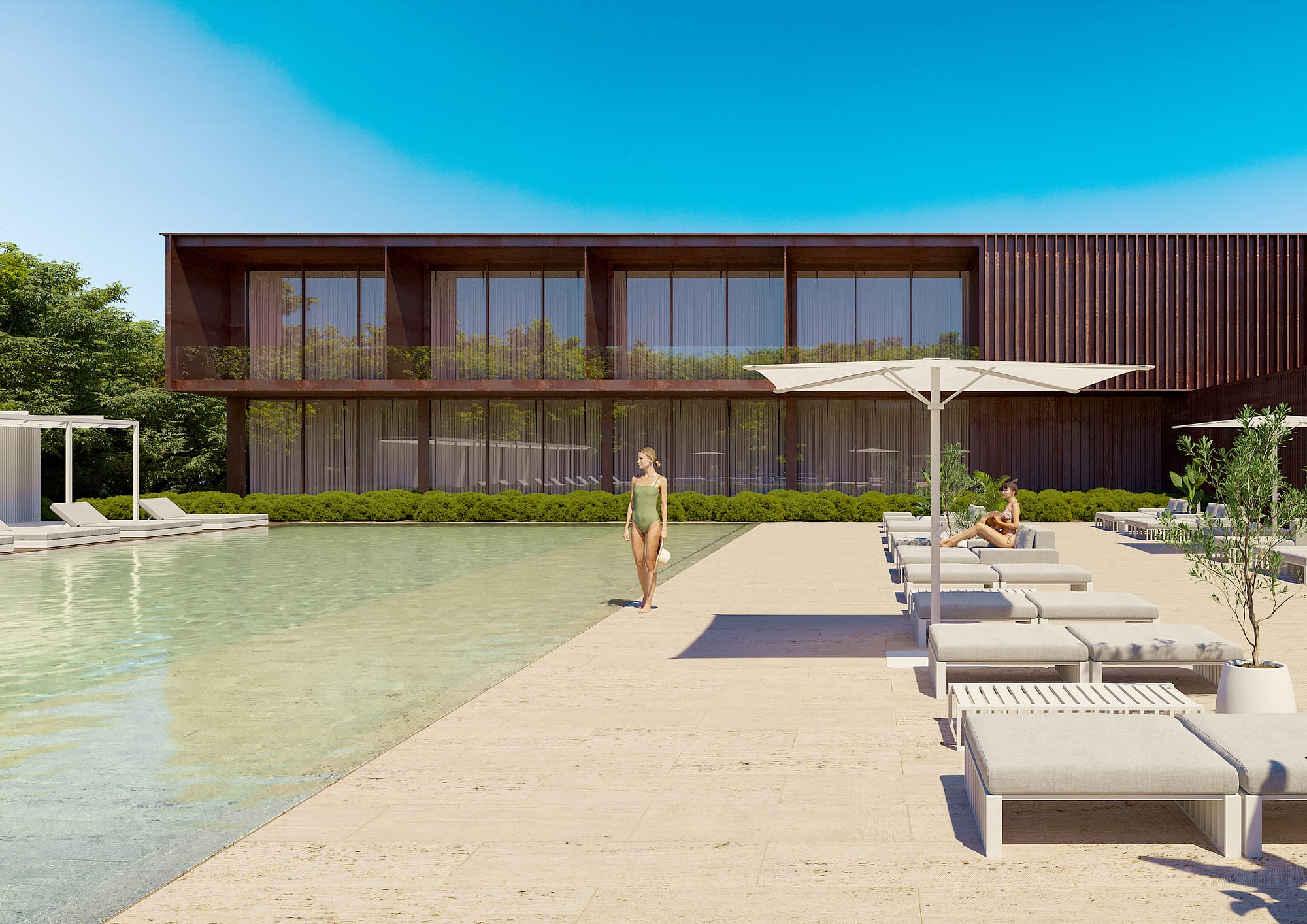 Aione Resort, edificio servizi, vista su piscina e divenenti relax