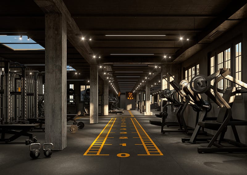 Séc Sport & Health Club, gym floor con sprint track e macchine Technogym